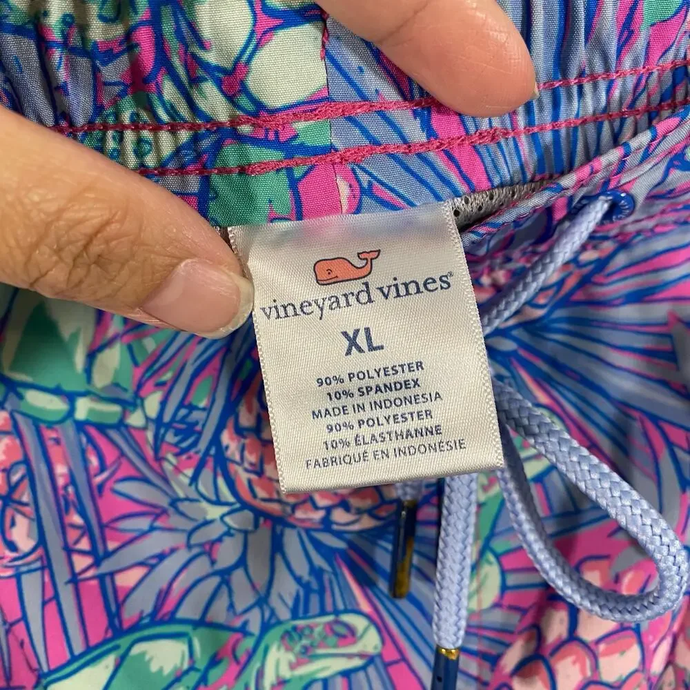 Vineyard Vines Men Pineapples & Sea Turtles Print Drawstring Swim Trunks Size XL